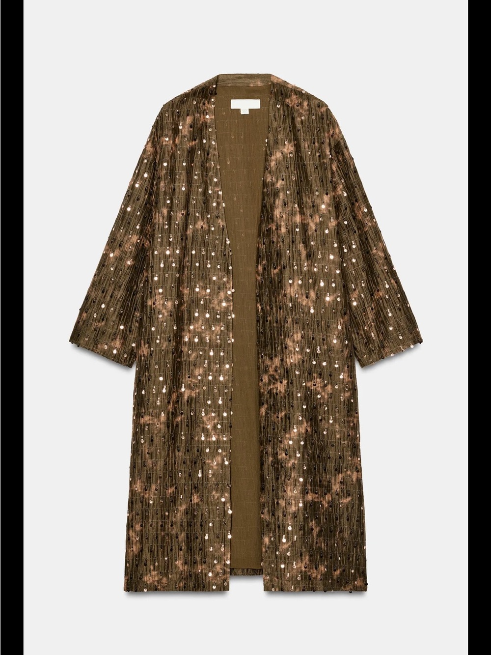 Zara Sequin Embellished Olive Brown long  kimono jacket great for festival XS-S